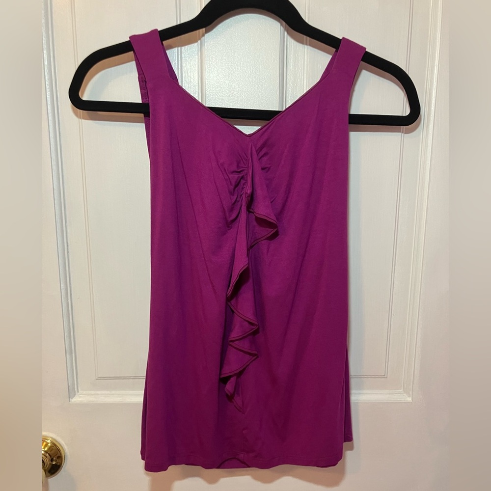 White House Black Market Magenta Ruffle Shirt - Size Small